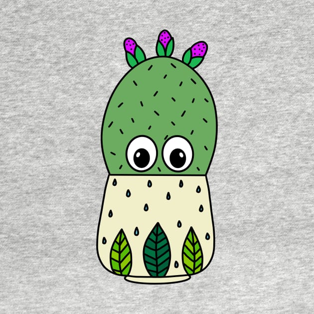 Cute Cactus Design #352: Prickly Pear Cactus In Leafy Pot by DreamCactus